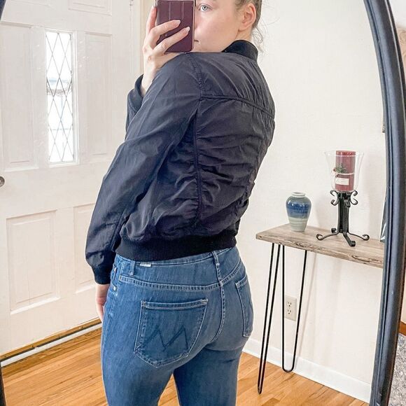 Vince Ruched Bomber Jacket Cropped Black S - Picture 5 of 10